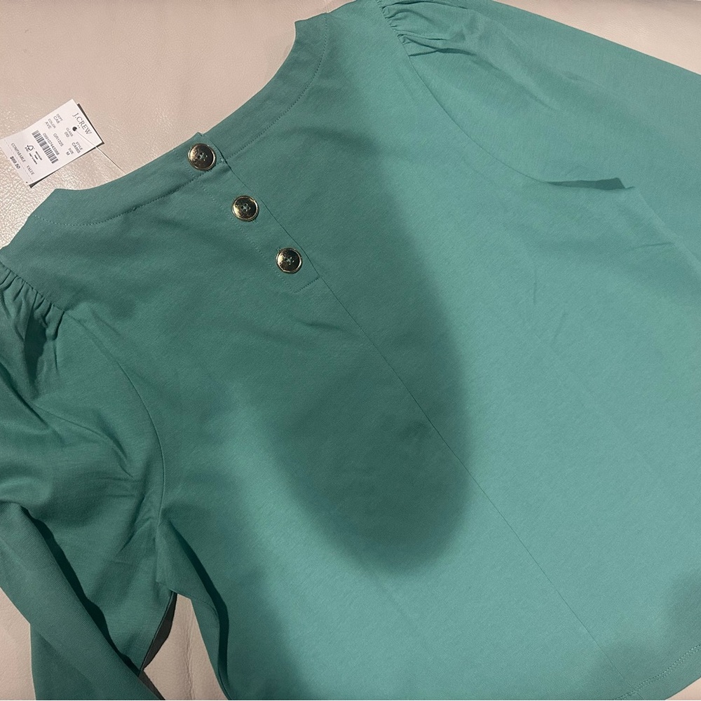 J. Crew Teal Green Long-Sleeve Blouse with Back Buttons